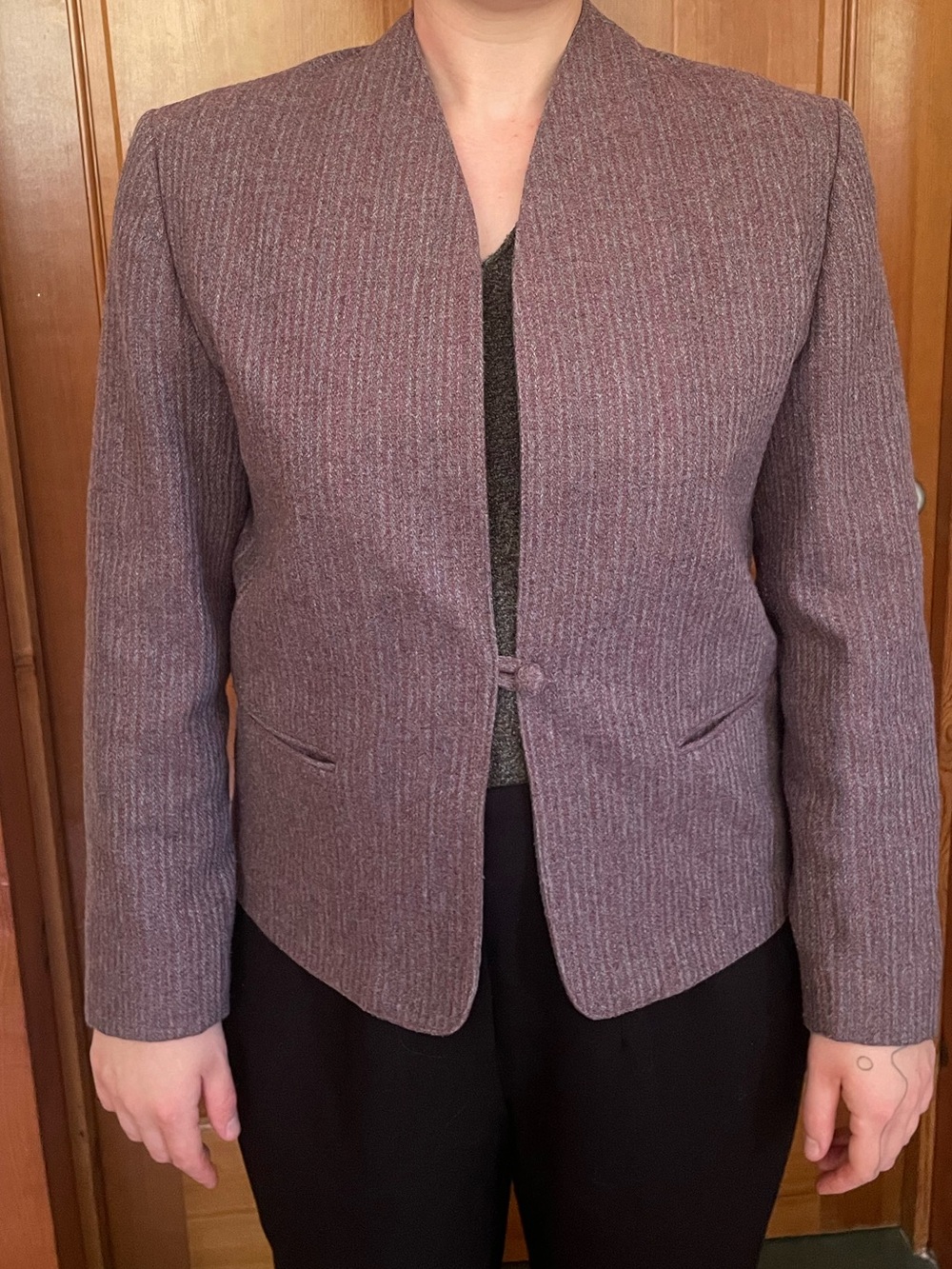 Vintage Mauve (Merlot/Sky Blue) Wool-Blend Professor Jacket - Nanci Jennifer